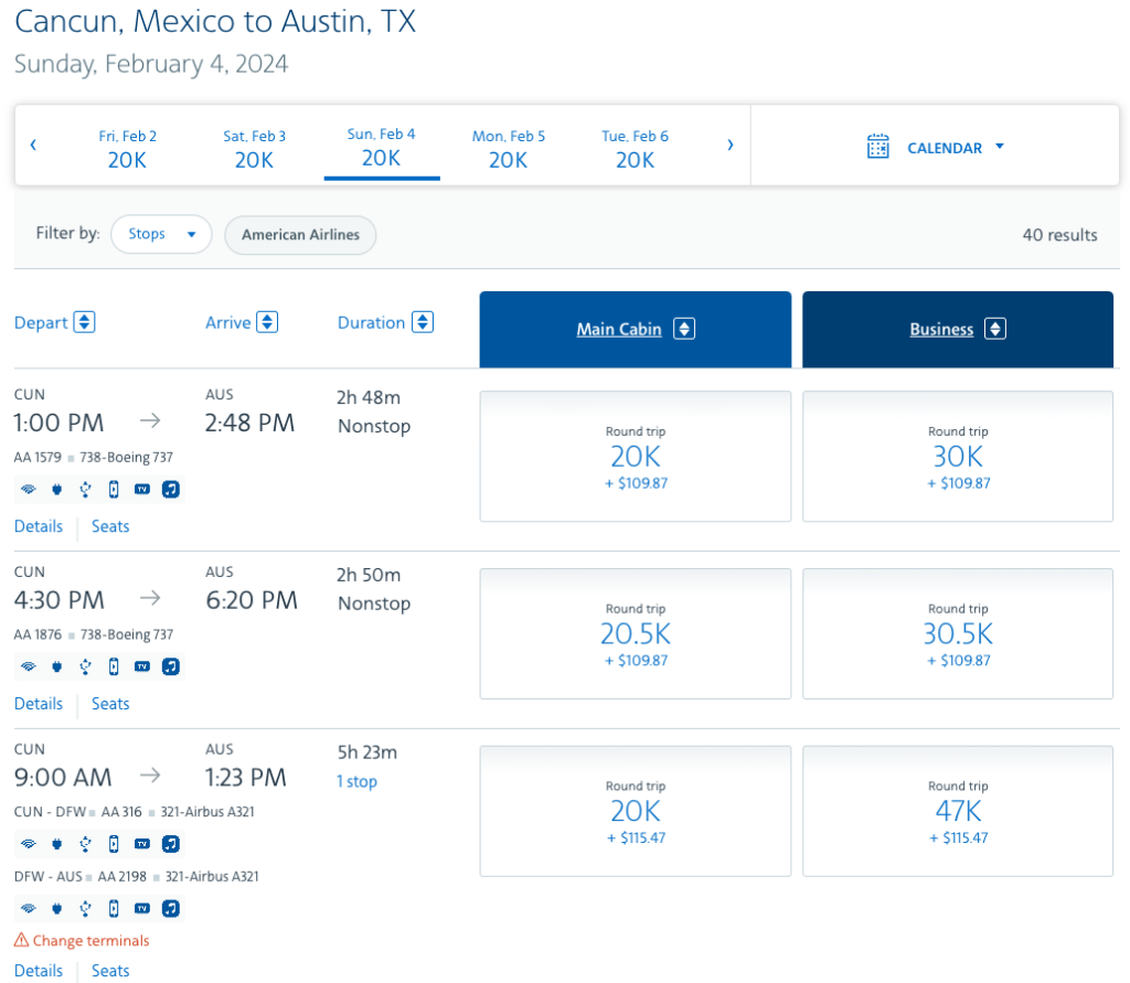 Priced in AAdvantage MIles